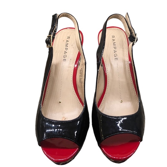 Rampage Flanders Sling Backs Red, Black And Leopard Print 4” Women’s Heels Sz 7 - Picture 13 of 15